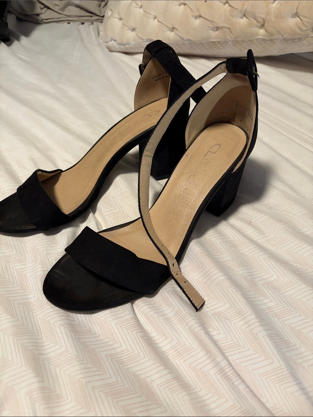 Chinese Laundry Black Block Heel Sandals with Ankle Strap - 7.5
